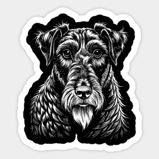 Airedale Terrier Dog Portrait White on Black Sticker